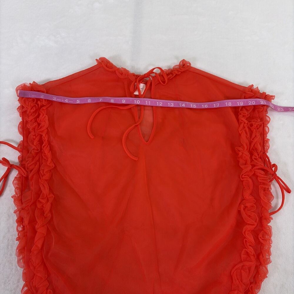 Vintage Sheer Red Bra, Bloomers and Smock Top Ruffled Trim Bows No Tags Charity - Picture 5 of 16